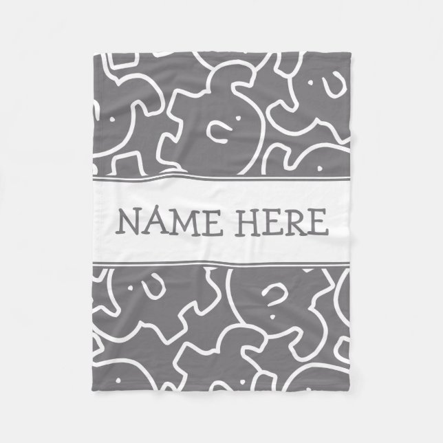 Cute Elephants Custom Name Kids Zoo Animals Fleece Blanket (Front)
