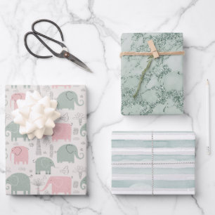 Cute Elephants Hand Drawn Gift Wrapping Paper Sheet