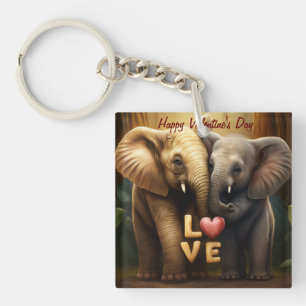 Cute elephants in love photo block key ring