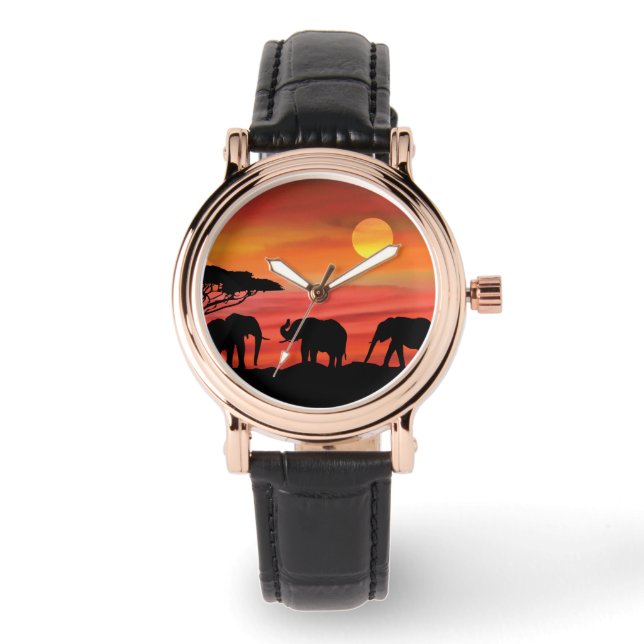 Cute Elephants in the Serengeti Sunset Watch (Front)