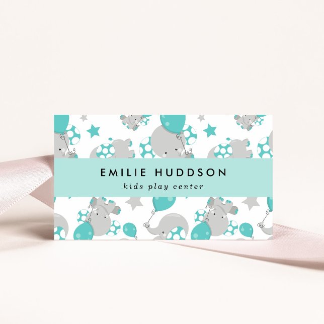 Cute Elephants, Kids Play Centre, Activity Centre Business Card (Creator Uploaded)