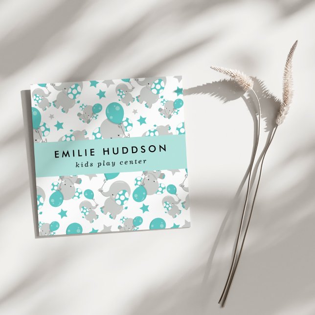 Cute Elephants, Kids Play Centre, Activity Centre Square Business Card (Creator Uploaded)