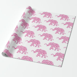 Cute Elephants made of Little Pink Hearts Wrapping Paper