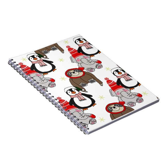 Cute elephants, penguin and sloths pattern notebook (Right Side)