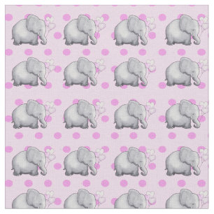 Cute Elephants Pink Polka Dots Baby Girl's Fabric