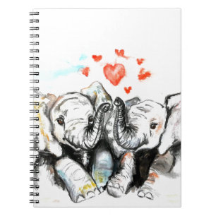 Cute Elephants Romantic Love - Watercolor Painting Notebook