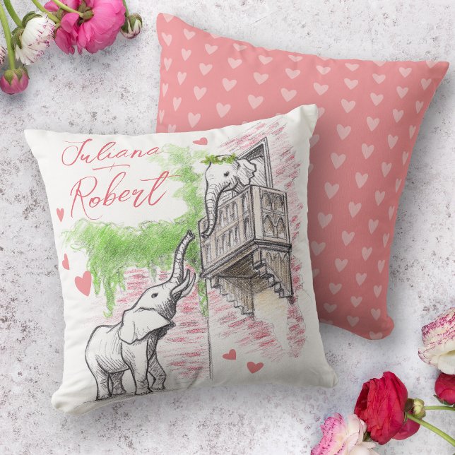 Cute Elephants Romeo and Juliet Romantic Love Name Cushion (Creator Uploaded)