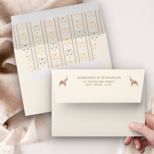 Cute Elephants Traditional Indian Pattern Wedding Envelope (Creator Uploaded)