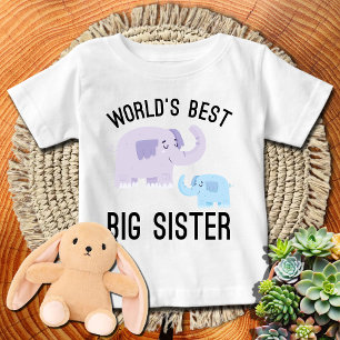 Cute Elephants 🐘 World's Best Big Sister WHTXT Baby T-Shirt