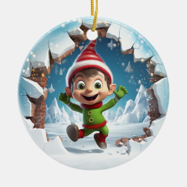 Cute Elf 3D Ceramic Tree Decoration (Front)