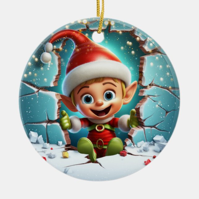 Cute Elf 3D Ceramic Tree Decoration (Front)