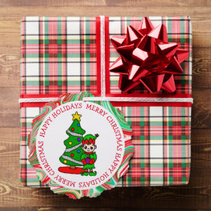 Cute Elf and Christmas Tree Personalised Gift Tag  Tree Decoration Card