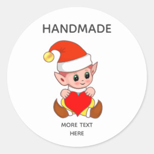 Cute Elf and Handmade Text Classic Round Sticker