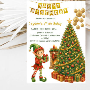 Cute Elf Boy Christmas Birthday Celebration Invitation