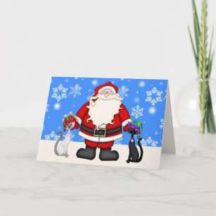 Cute Elf Cats and Santa Christmas Holiday Card