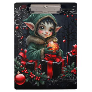 Cute Elf Child in Green Hooded Coat Clipboard
