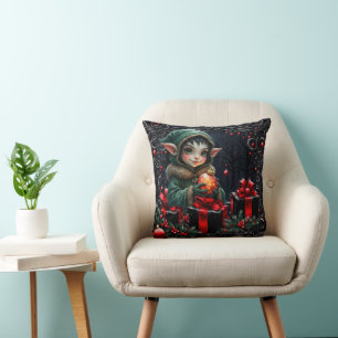 Cute Elf Child in Green Hooded Coat Cushion