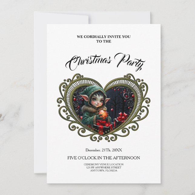 Cute Elf Child in Green Hooded Coat  Invitation (Front)