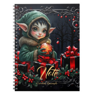Cute Elf Child in Green Hooded Coat Notebook
