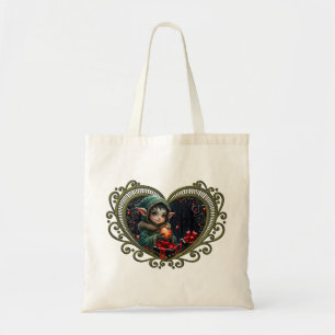 Cute Elf Child in Green Hooded Coat Tote Bag