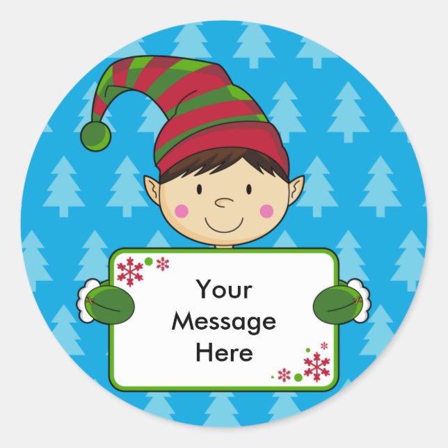 Cute Elf Christmas Gift Tag Sticker (Front)