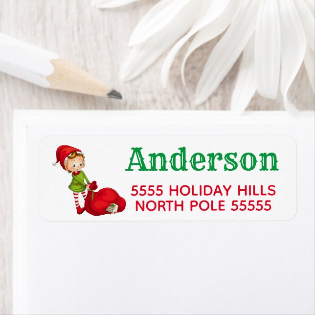 Cute Elf Christmas Return Address Labels (Insitu)