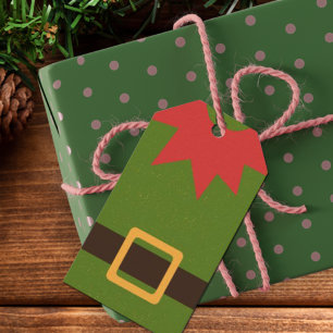 Cute Elf Costume Red Green Brown Christmas Gift Tags