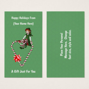 Cute Elf Heart Christmas Holiday Gift Card Tag