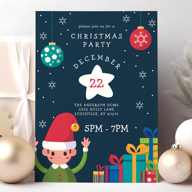 Cute Elf Holiday Christmas Party Invitation (Creator Uploaded)