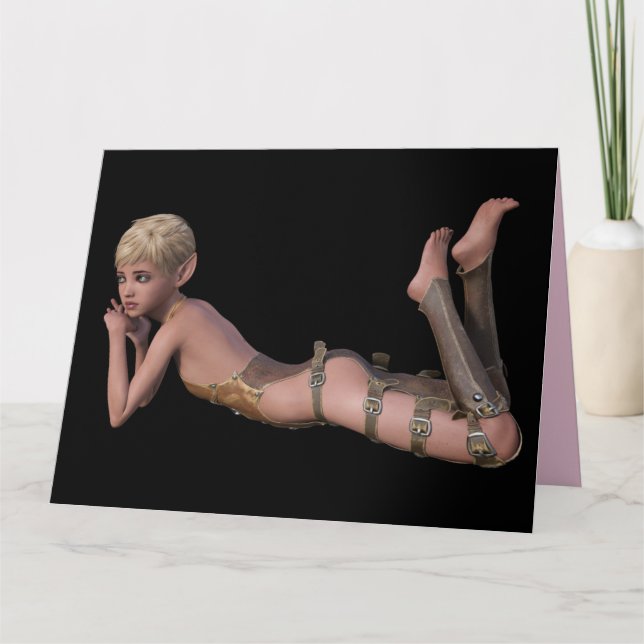 CUTE ELF LEATHER GIRL FANTASY BIRTHDAY CARDS (Front)