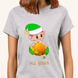 Cute Elf & Pumpkin Fall Season  T-Shirt