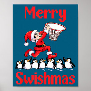 Cute Elf Santa Basketball Penguins Faith Design Poster