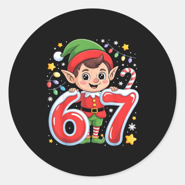 Cute Elf Six Seven 6 7 Meme Funny Christmas Costum Classic Round Sticker (Front)