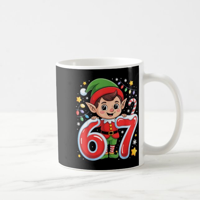 Cute Elf Six Seven 6 7 Meme Funny Christmas Costum Coffee Mug (Right)