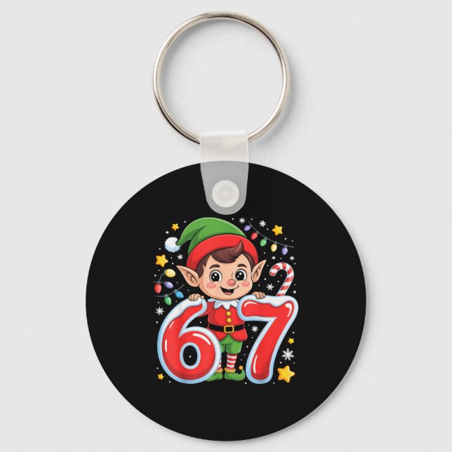 Cute Elf Six Seven 6 7 Meme Funny Christmas Costum Key Ring (Front)