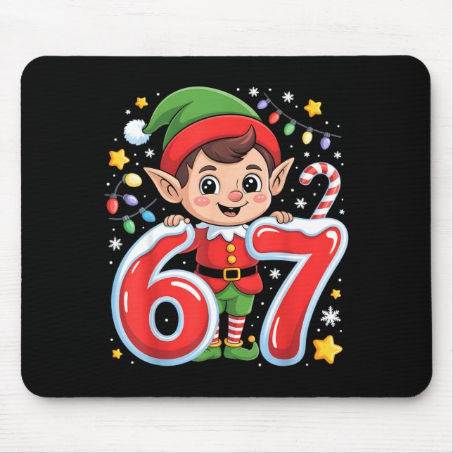 Cute Elf Six Seven 6 7 Meme Funny Christmas Costum Mouse Pad (Front)