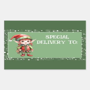 cute elf special delivery personalised  rectangular sticker
