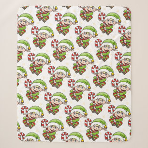 Cute Elf with Candy Cane Christmas Sherpa Blanket