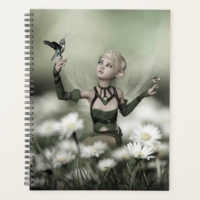 Cute Elf with Hummingbird and Butterflies Planner (Front)