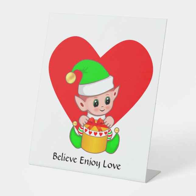 Cute Elf with Motivational Words Pedestal Sign (Front)