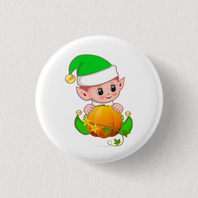 Cute Elf with Pumpkin 3 Cm Round Badge (Front)