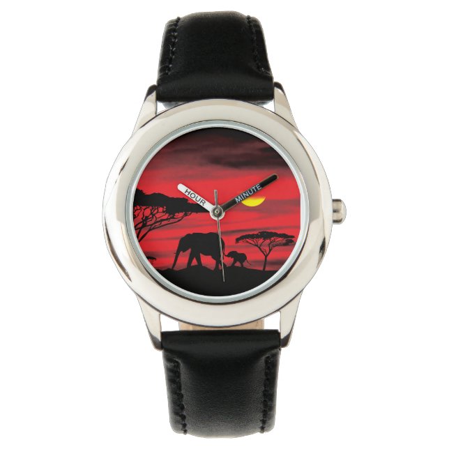 Cute Elpehants in the Serengeti Sunset Watch (Front)