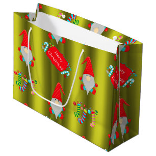Cute Elves Chartreuse Green Christmas Large Gift Bag