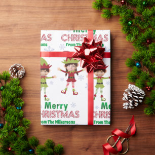 Cute Elves Custom Kids Photos Merry Christmas Wrapping Paper