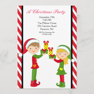 Cute Elves Decorating Tree Christmas Party Invite
