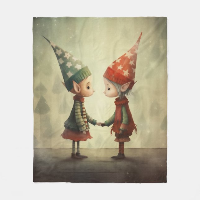 Cute Elves Illustration Fleece Blanket (Front)
