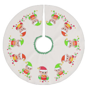 Cute elves, Santa's little helpers and confetti Brushed Polyester Tree Skirt