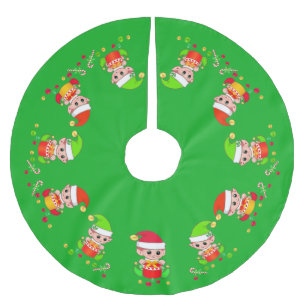 Cute elves, Santa's little helpers on green Brushed Polyester Tree Skirt