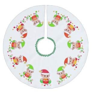 Cute elves, Santa's little helpers on white Brushed Polyester Tree Skirt