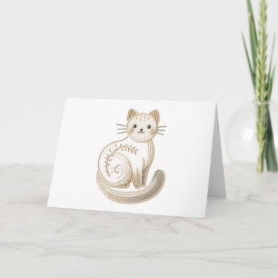 Cute Embroidered Boho Kitty Cat Blank Card